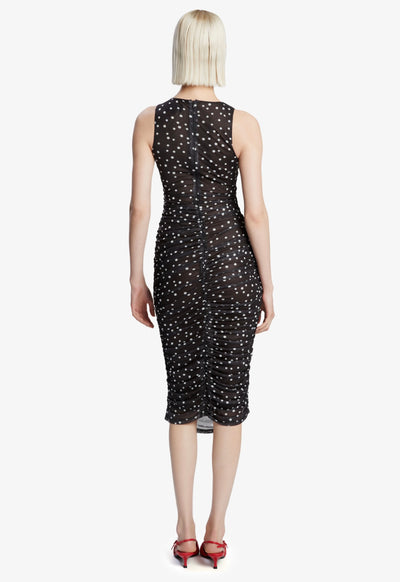 Felicia Spot Mesh Midi Dress In Black Spot