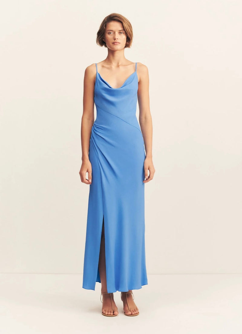 Pierce Cowl Neck Midi Dress - Sonic Blue