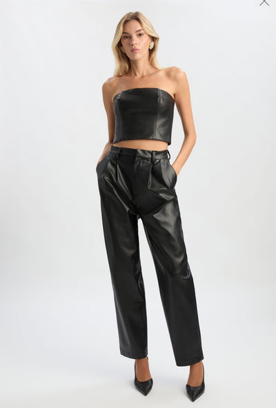 Black Kelsa Vegan Leather Top