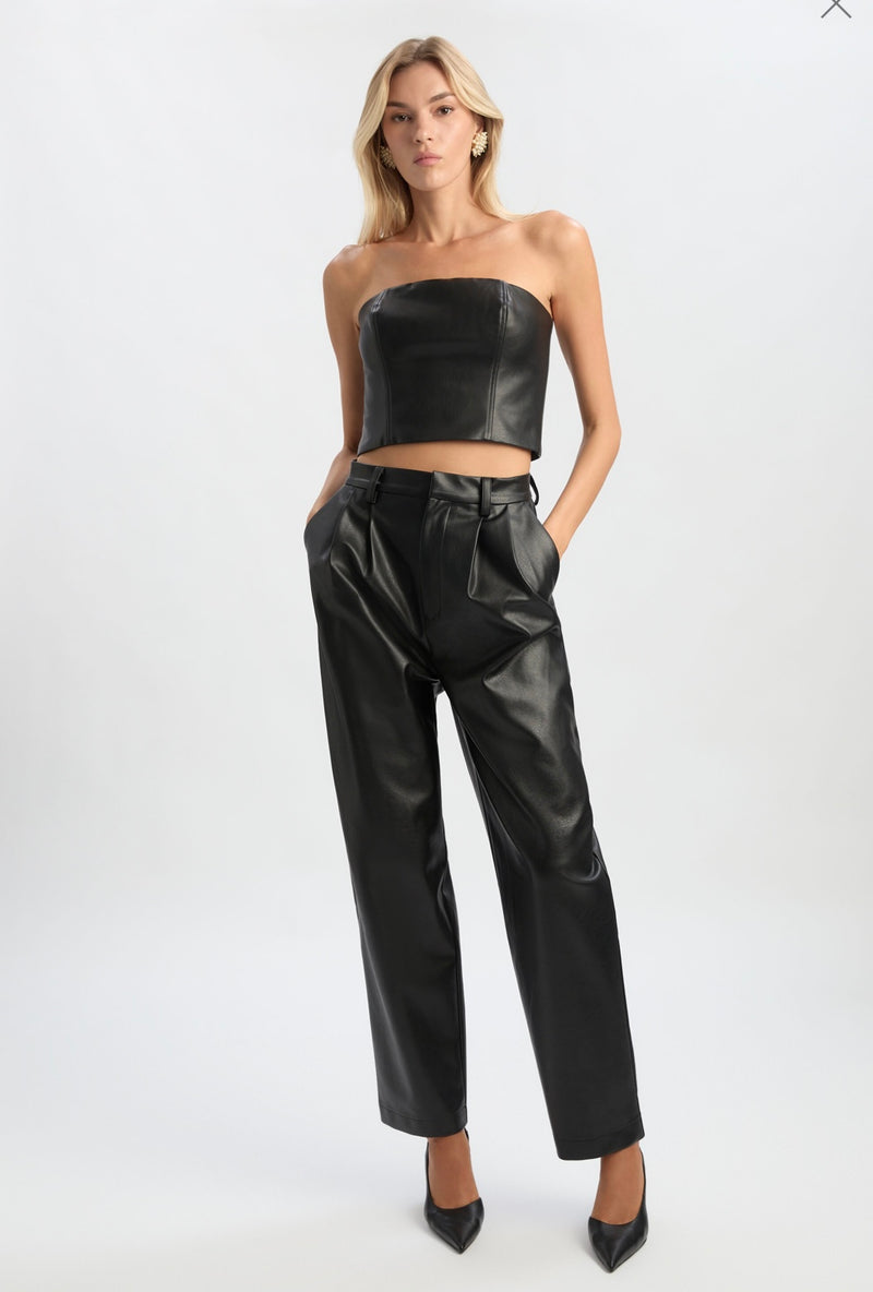 Black Kelsa Vegan Leather Top