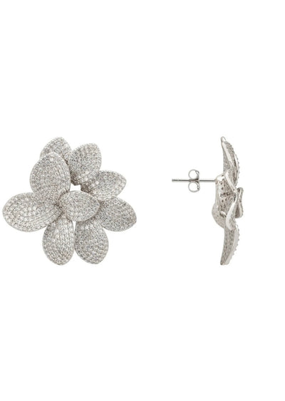 AMARYLLIS FLOWER LARGE STUD EARRINGS SILVER