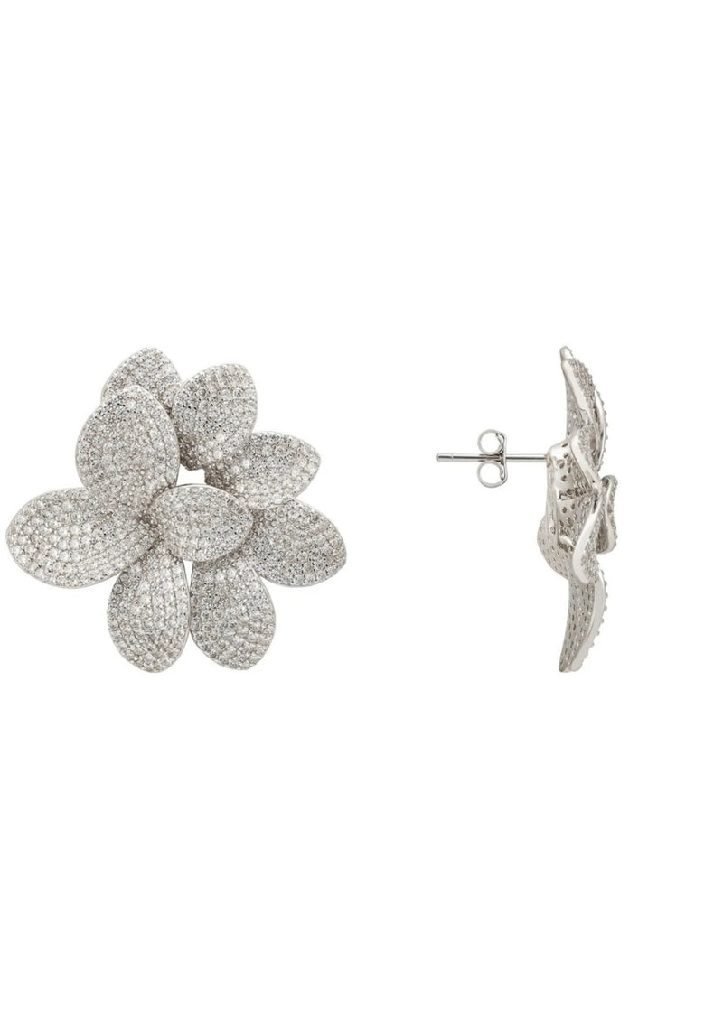 AMARYLLIS FLOWER LARGE STUD EARRINGS SILVER