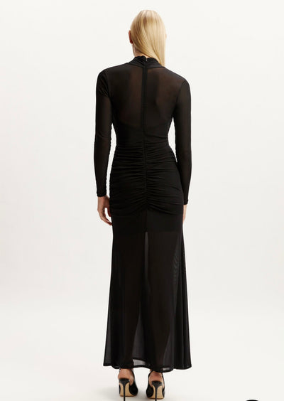 Veria Wrap Mesh Maxi Dress In Black