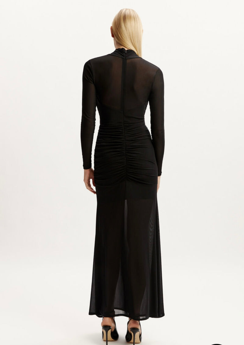 Veria Wrap Mesh Maxi Dress In Black
