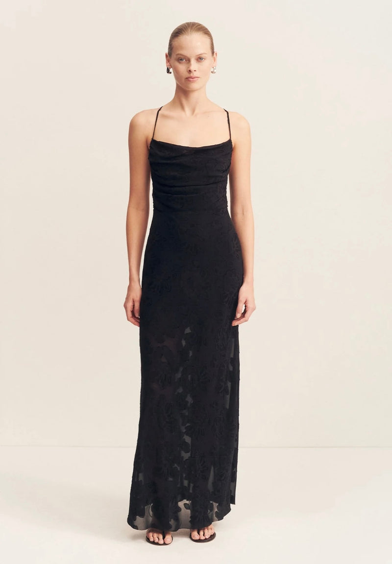 Bowery Lace Back Bias Maxi Dress - Noir