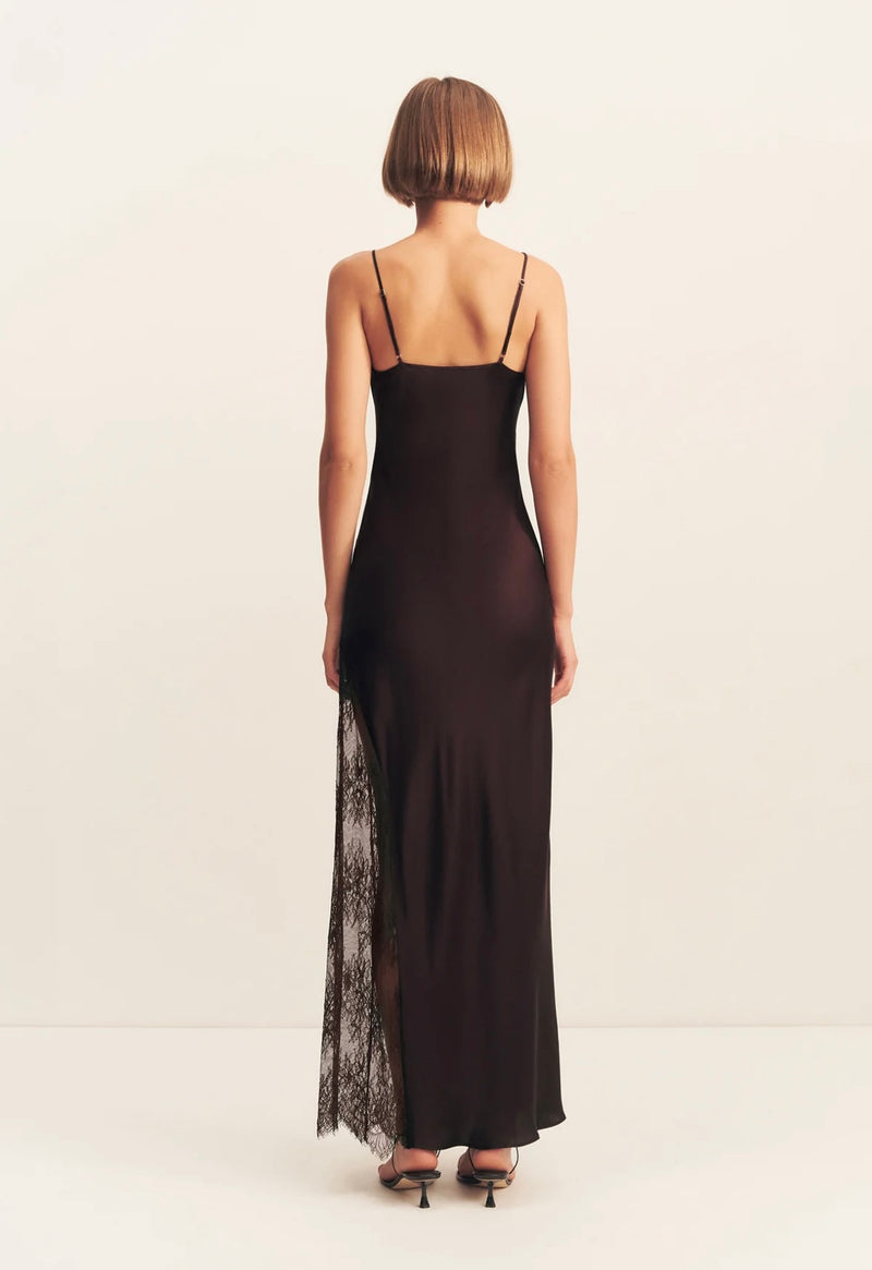 Allegra Cowl Lace Panelled Maxi Dress - Espresso
