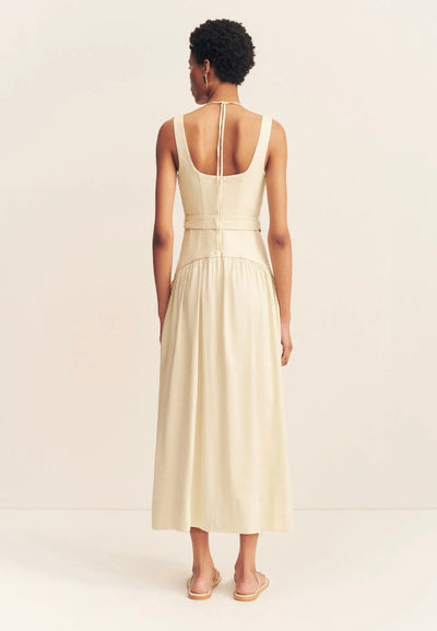 Kasbah Bustier Gathered Linen Midi Dress Beige