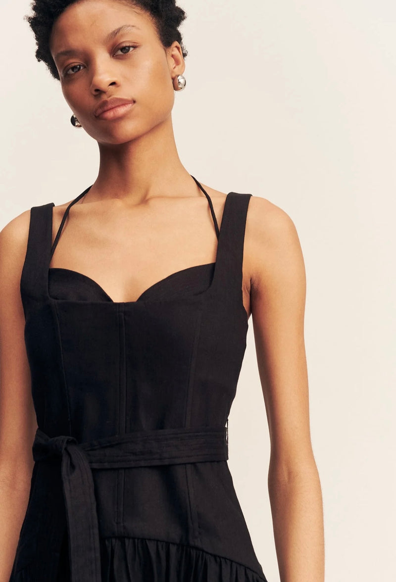 Kasbah Bustier Gathered Midi Dress - Black