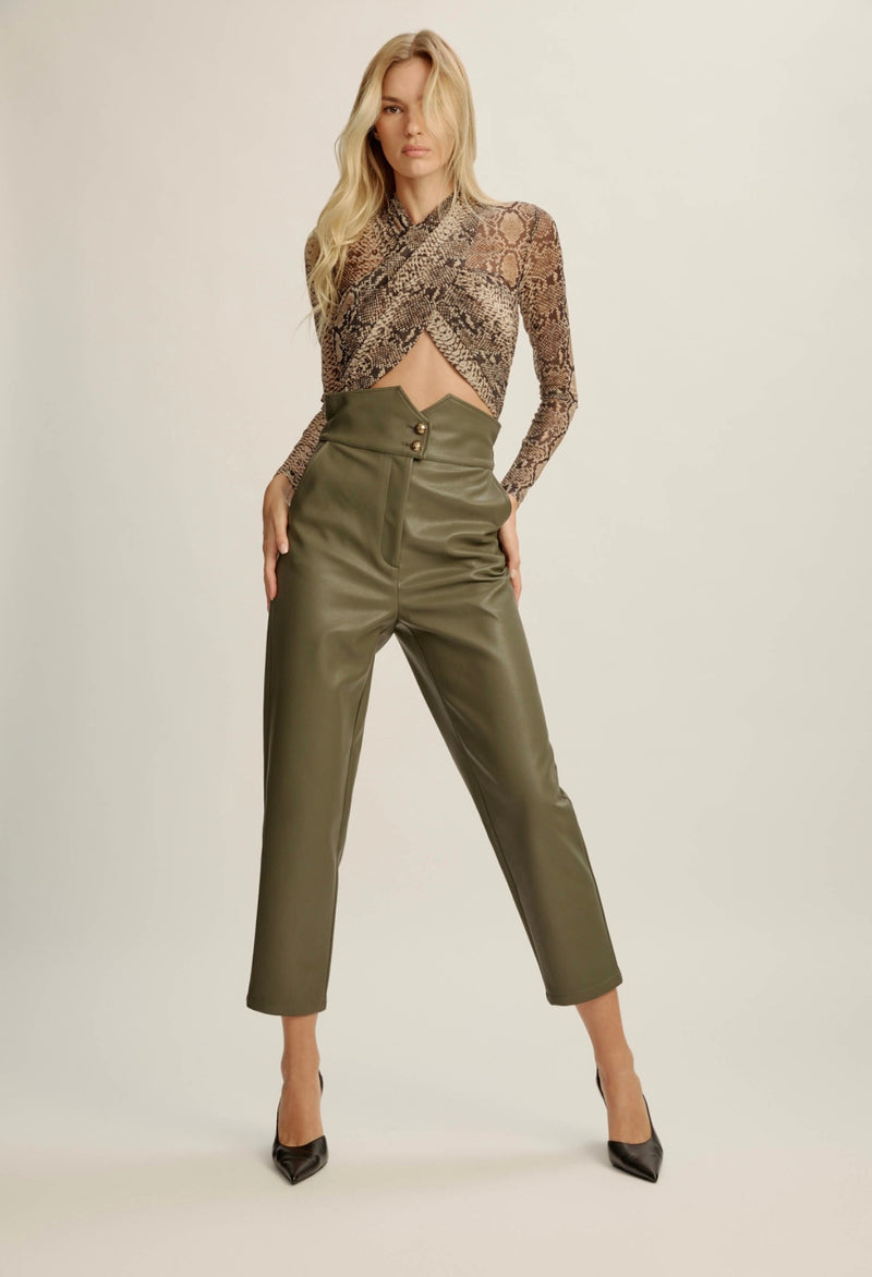 Olive Aster Vegan Leather Pant