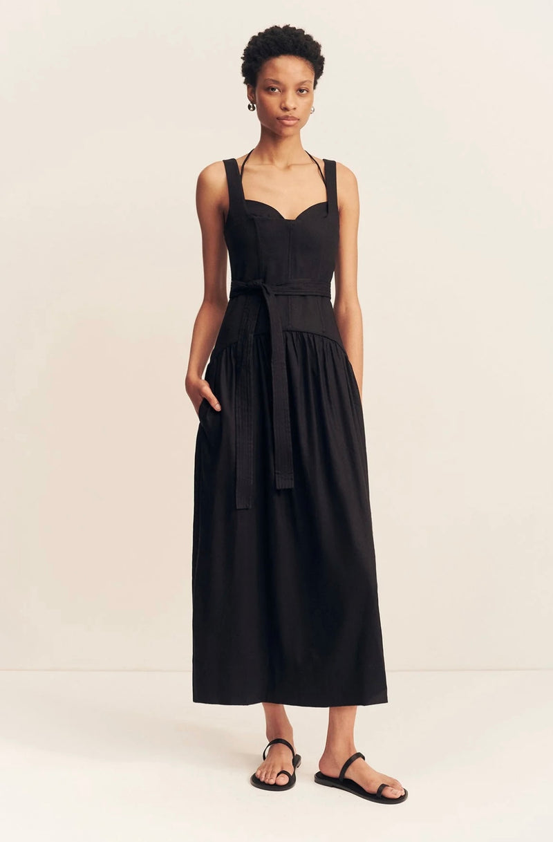 Kasbah Bustier Gathered Midi Dress - Black