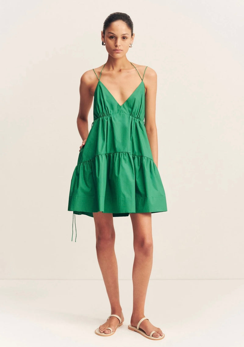 Maiori Tiered Mini Dress - Apple Green