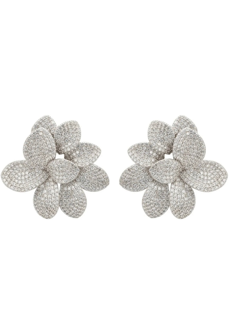 AMARYLLIS FLOWER LARGE STUD EARRINGS SILVER