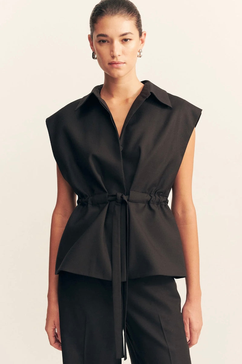 Black Castro Sleeveless Belted Vest