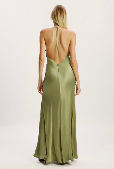 Khaki Yve Sequin Halter Dress