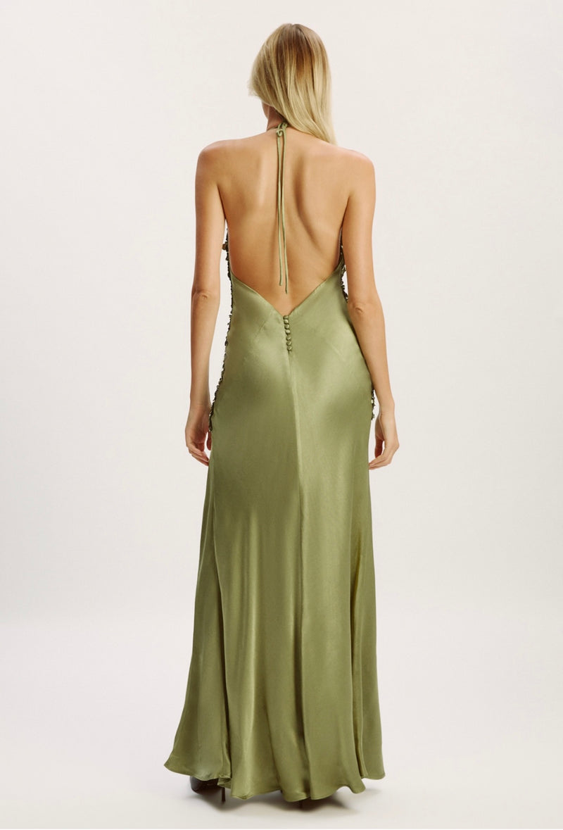 Khaki Yve Sequin Halter Dress