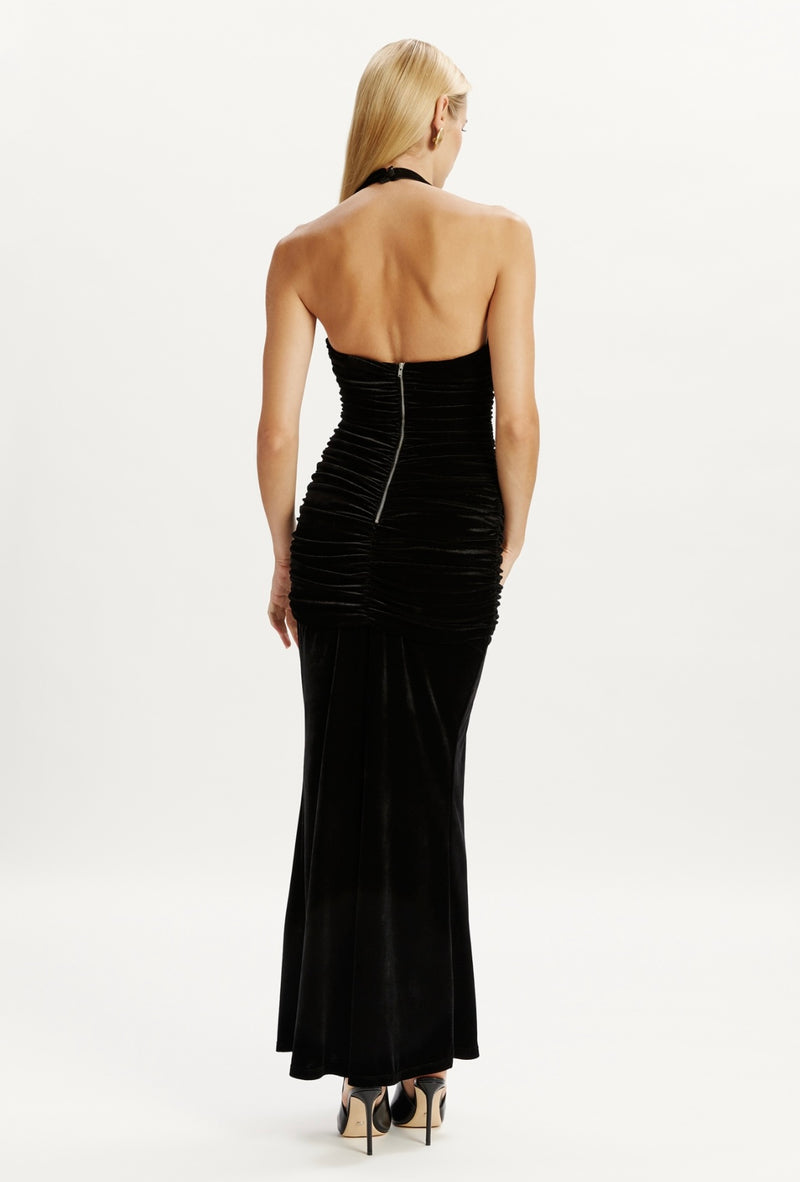 Elvira Halter Maxi Dress In Black