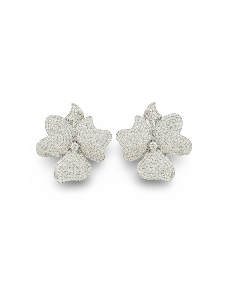 FLOWER LARGE STUD EARRINGS SILVER