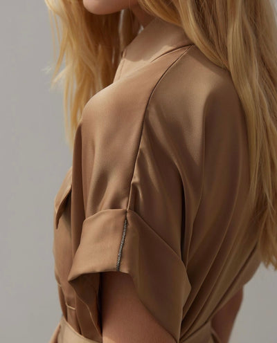 Satin Dress With Pockets Camel