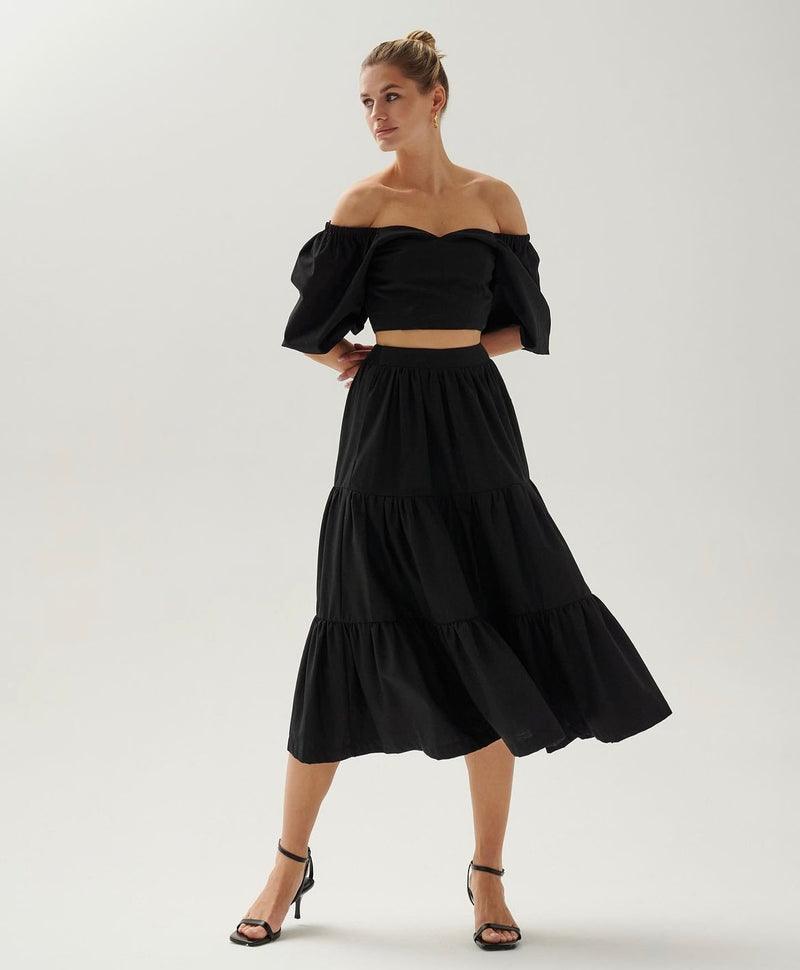 Linen Puff Sleave Top Black