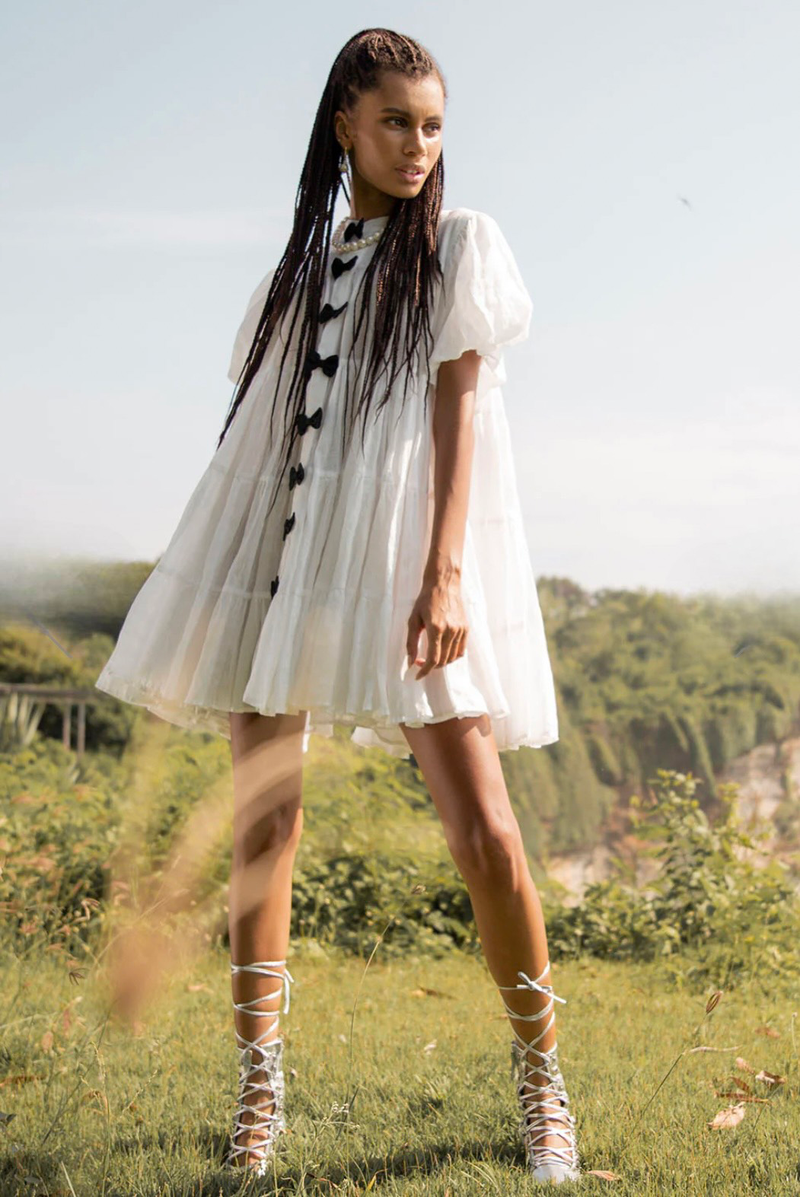 JAQUETTA BOW MINI DRESS MILKY WHITE