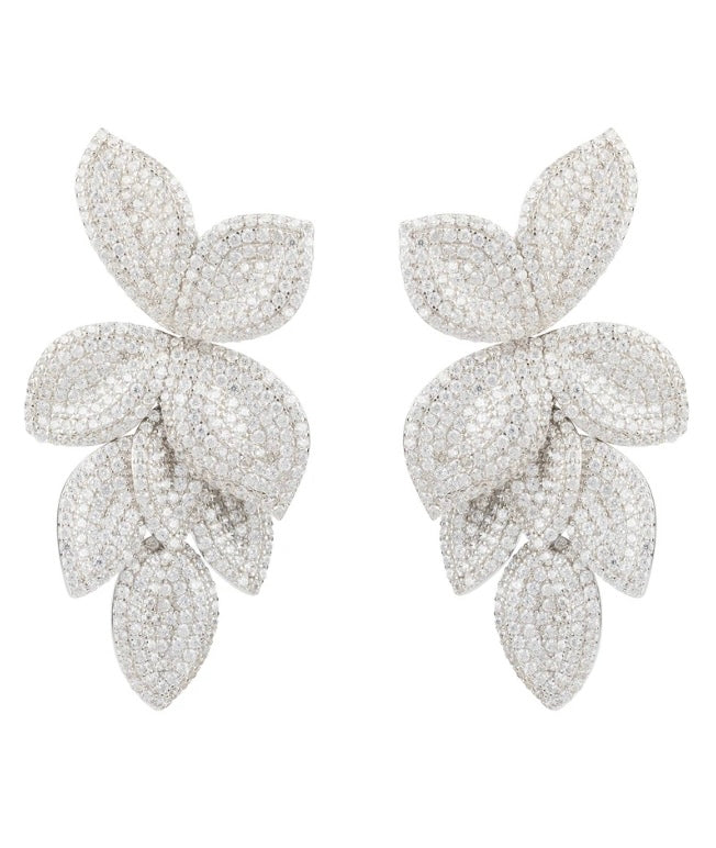 Petal Cuscading Flower Earrings Silver