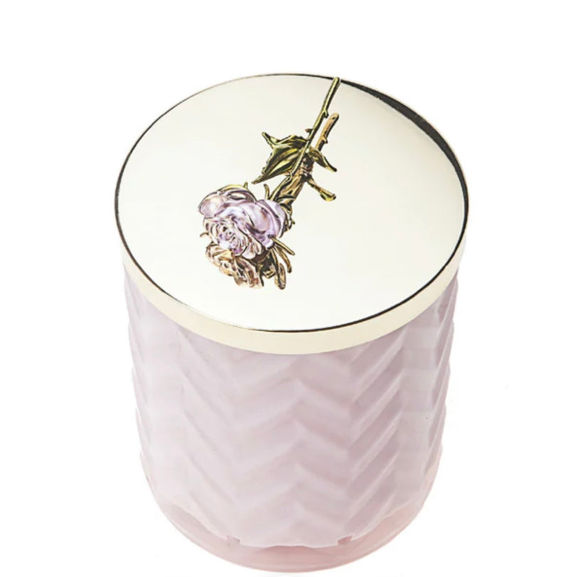 HERRINGBONE CANDLE WITH SCARF - PINK - ROSE LID