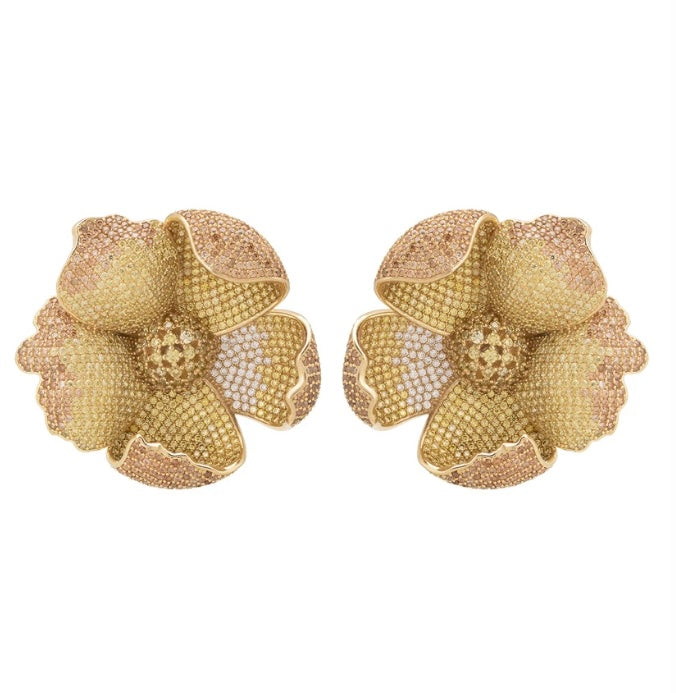 Poppy Flower Earrings Gold