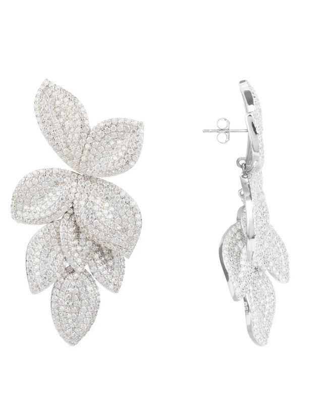 Petal Cuscading Flower Earrings Silver