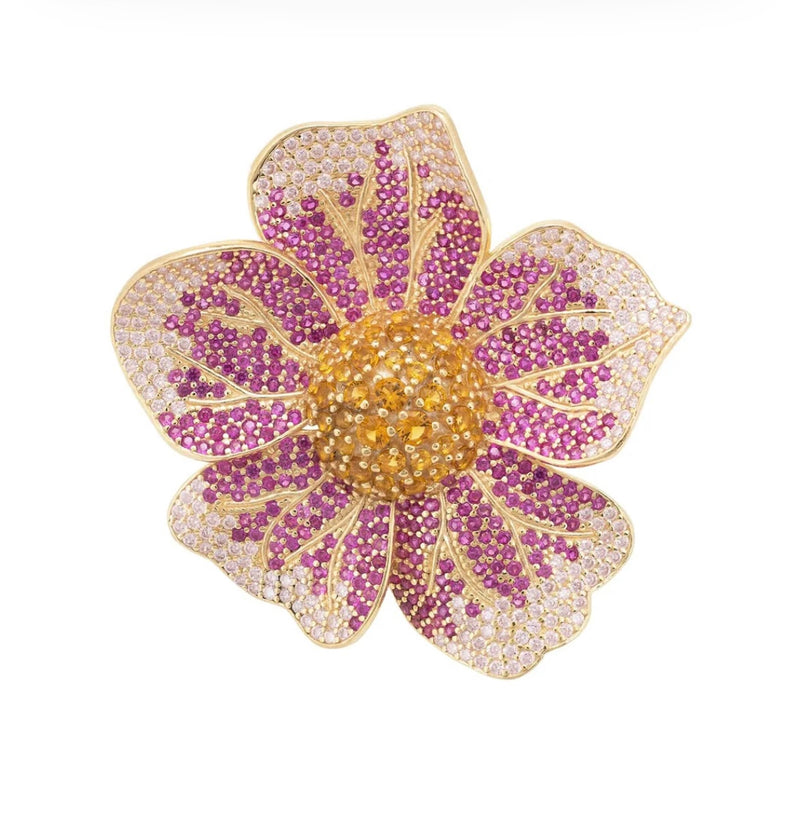 Pansy Flower Pink Ring Gold