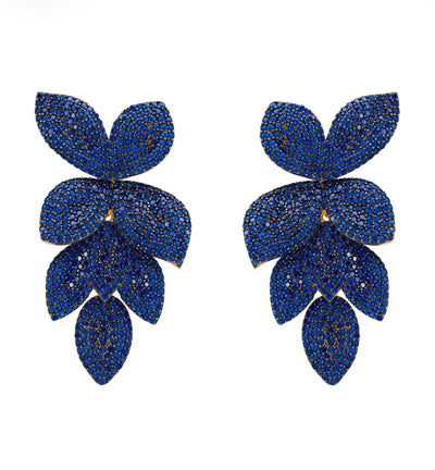 Petal Cascading Flower Earrings Gold Sapphire Cz