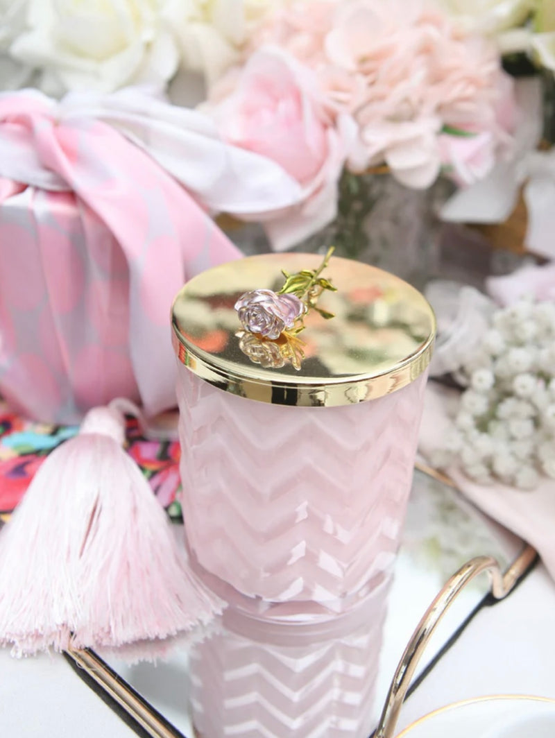 HERRINGBONE CANDLE WITH SCARF - PINK - ROSE LID