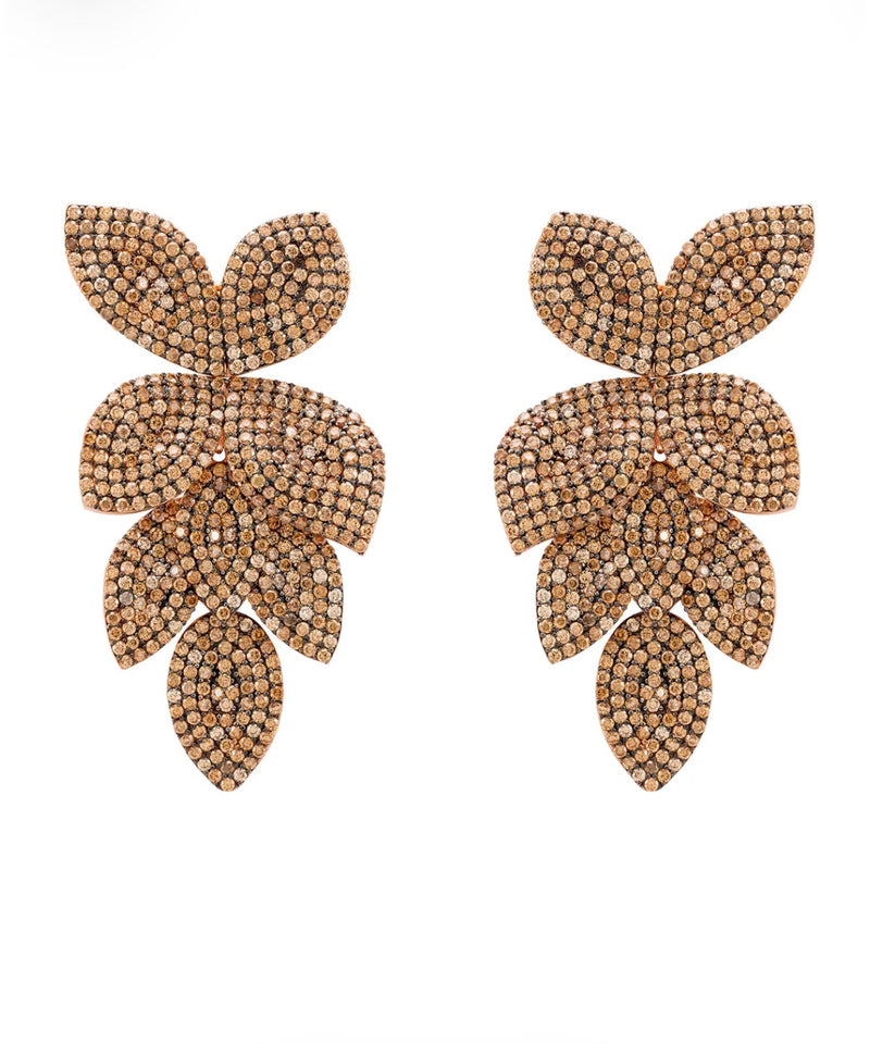 Petal Cascading Flower Earrings Rosegold Champagne no