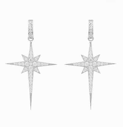 North Star Burst Large Drop Earrings Silver