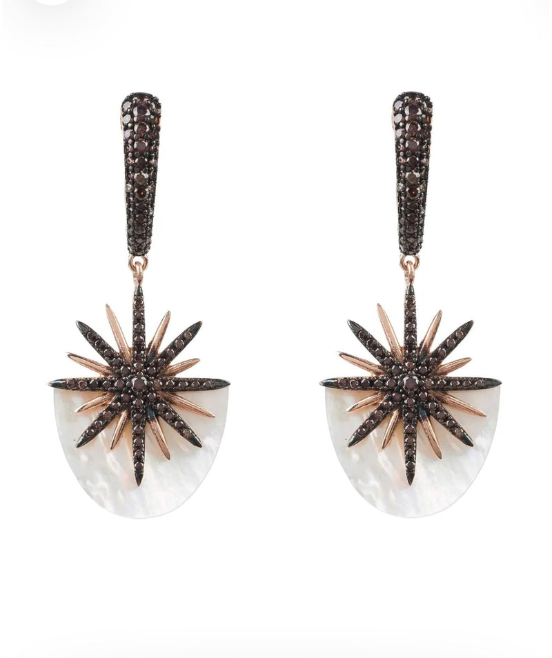 Sunburst White Mother Of Pearl Earrings Rosegold