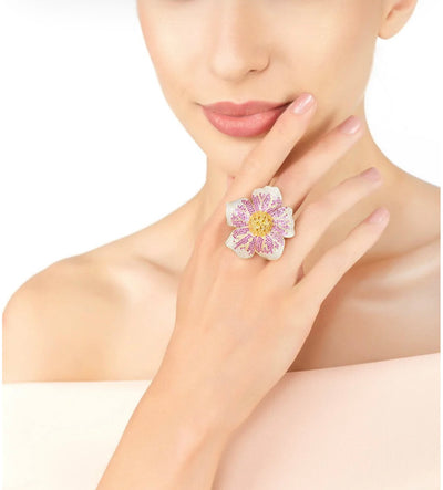 Pansy Flower Pink Ring Gold