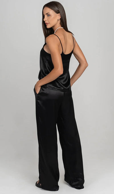 Pajamas satin silk pants Black